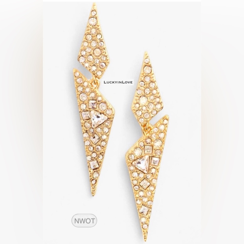 ALEXIS BITTAR • Gold Crystal Encrusted Hinged Origami Shards Post Drop Earrings
